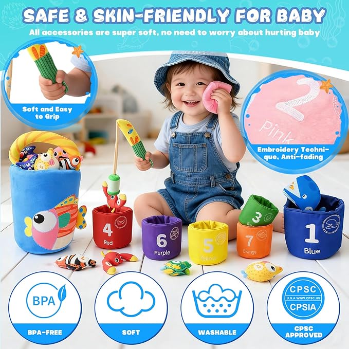 Montessori Toys for 1 Year Old, 40PCS Upgrade Fishing Game Toys for Toddlers 1-3, Educational Baby Toy for Color Sorting, Number & Alphabet Learning, Birthday Gifts for Baby Boy Girl Age 1 2 3