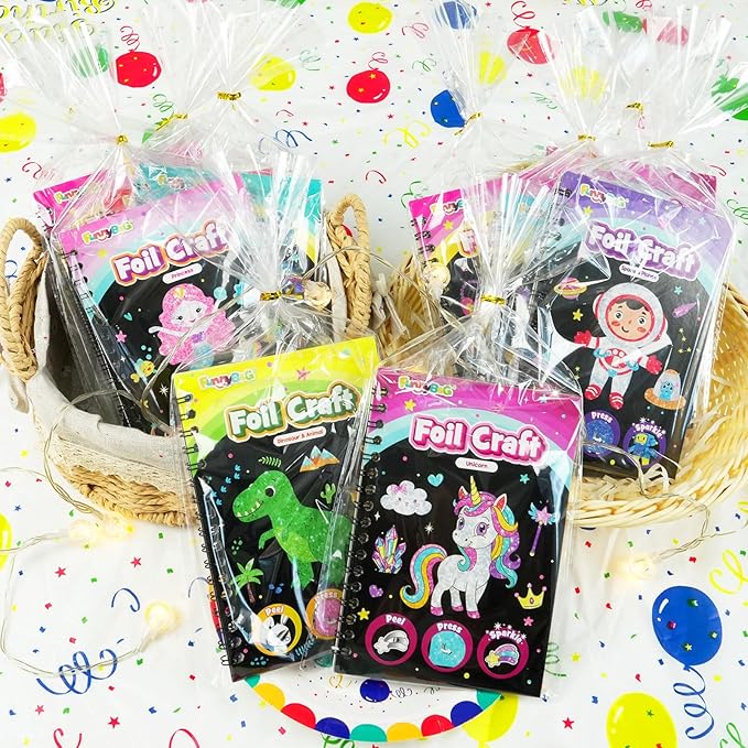FUNNYB&G Foil Art Party Favors for Kids - 24 Pack Foil Art Crafts Kits Coloring Books, Goodie Bag Stuffers Party Favors for Kids 4-8 8-12, Bulk Birthday Classroom Prizes Girls Boys Gifts (Classic)