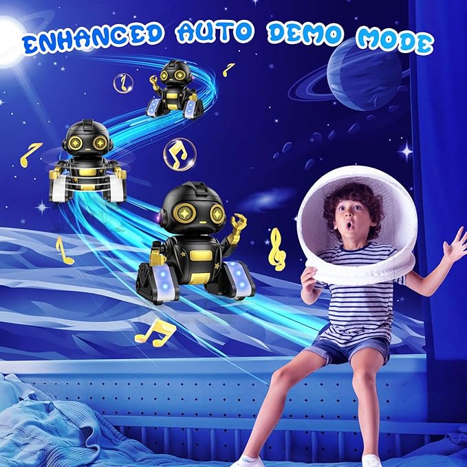 BAIWU Robot Toys for Kids,RC Robot with Gesture Sensing & LED Eyes,Star Projector and Music,Easter Gifts for 6+ Years Boys(Black)