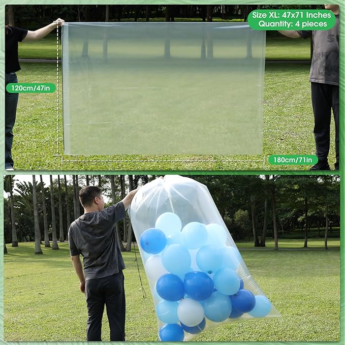 Large Balloon Bags for Transport 4 Pack, Big Drawstring Plastic Balloon Storage Bags, Clear Balloon Drop Bag Giant Carrying Bags 71 x 47 Inches for Birthday Wedding Party Supplies