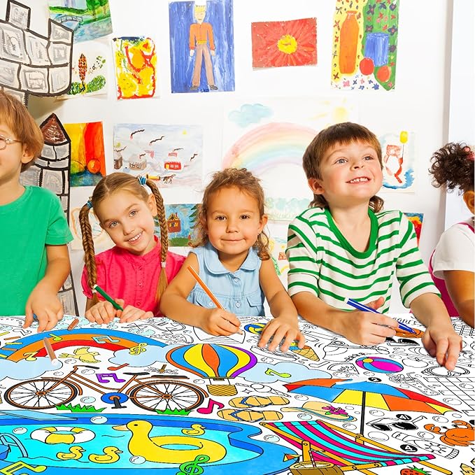Gatherfun Giant Coloring Poster for Classroom - 31.5x72 Versatile Summer Activity Poster/Table Cover for School Parties, Birthday & Special Events Decoration