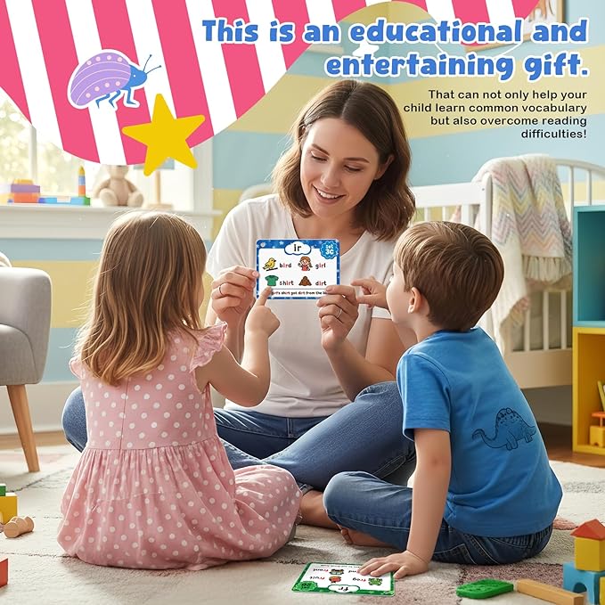 Phonics Flash Cards, Sight Words Flash Cards for Kindergarten, Learn to Read in 20 Phonic Stages, and Phonics Games for Kids Ages 4-8, Suitable for Kindergarten, First, and Second Grade