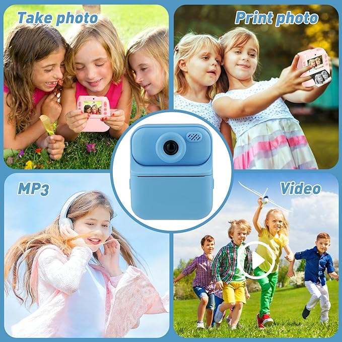 Kids Instant Print Camera – Digital Camera for Girls Boys Age 3-10, Thermal Printing with Filters & Stickers – Birthday, for Kids, Toys for Ages 3-13, Teen Girl Trendy Gift (Blue)