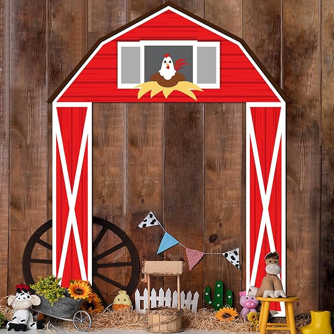 CHUNNIN Farm Animal Party Porch Banner - Farm Themed Party Door Decoration - Barn Door Banner Hanging Supplies - Barnyard Awning Backdrop for Animal Birthday Photo Booth Props