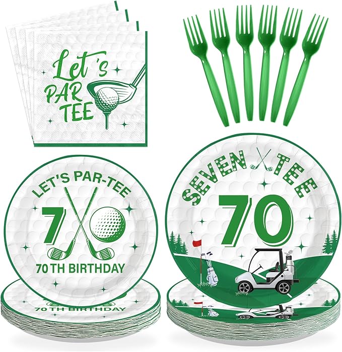 96Pcs Golf 70th Party Decorations for Men Golf 70th Birthday Paper Plates and Napkins Sets Sports Theme Decoration for Golfer Fans Seventy 70 Years Old Party Supplies Serve 24