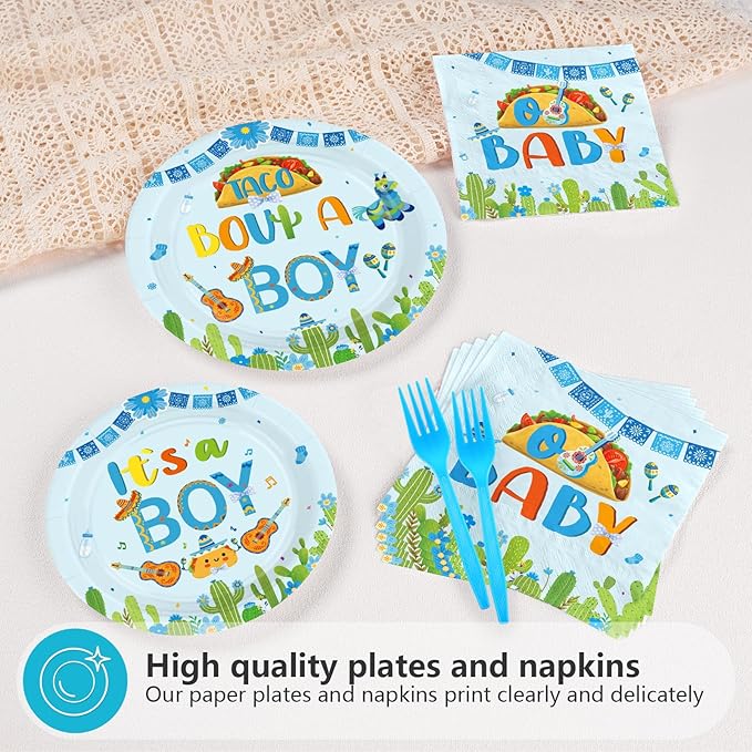 96Pcs Mexican Baby Shower Decorations Taco Bout A Boy Plates and Napkins Mexico Fiesta 1st Birthday Decoration Favor for Boys Mexican Taco Cinco de Mayo Gender Reveal Party Supplies Serves 24