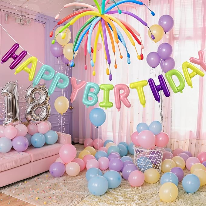 Colorful Happy Birthday Banner Balloon Aluminum Foil 16in Letter, 12in Latex Balloons, 11.8in Long Balloons, 16in Love Heart Aluminum Foil Balloon, Men, Women, Party Decoration Supplies (Colorful-1)
