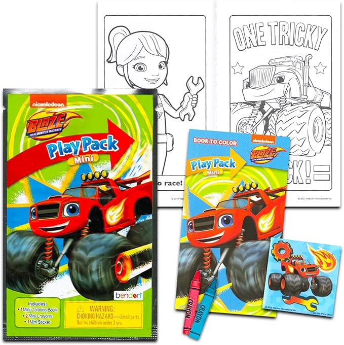 Blaze and the Monster Machines Mini Party Favors Set for Kids - Bundle with 24 Mini Grab n Go Play Packs with Coloring Pages, Stickers, and Loot Bags (Blaze and the Monster Machines Party Supplies)