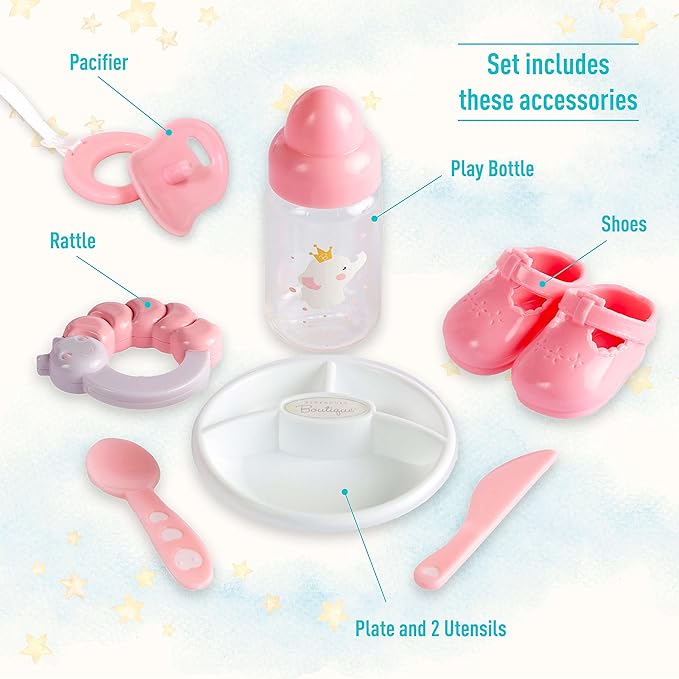 JC Toys 15" Realistic Soft Body African American Baby Doll with Open/Close Eyes Berenguer Boutique | 10 Piece Gift Set with Bottle, Rattle, Pacifier & Accessories | Pink | Ages 2+