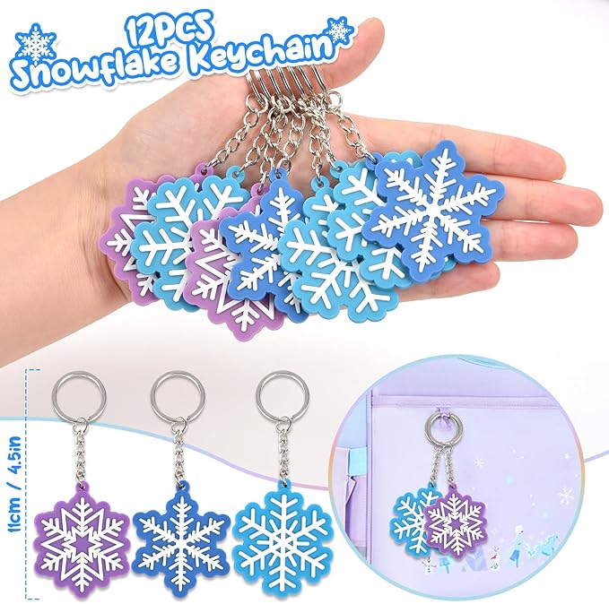Golray 98pcs Snow Party Favors Birthday Supplies for Girls Kids Snowflake Straw Bubble Wands Sticker Toy Prize Filler Goodie Bag Stuffer Winter Girl Party Favors