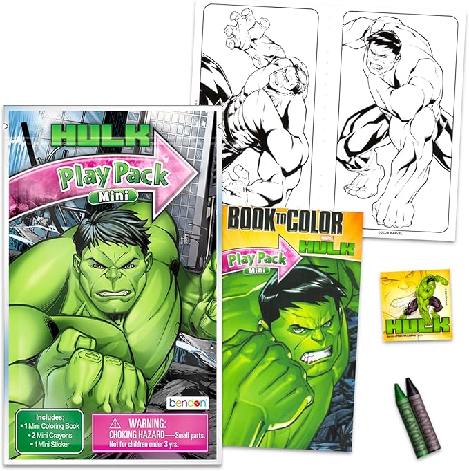 Marvel Incredible Hulk Mini Party Favors Set for Kids - Bundle with 24 Mini Incredible Hulk Grab n Go Play Packs with Coloring Pages, Stickers and More (Avengers Birthday Party Supplies)