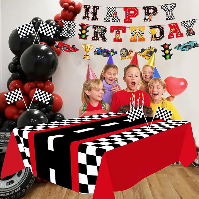 XIPEGPA Race Car Party Decorations - Happy Birthday Banner, Tablecloths for Race Car Birthday, Baby Shower Party Supplies (Red, Extra Large)
