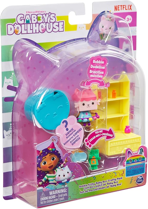 DreamWorks GABBY'S Dollhouse, Celebration Series Baby Box Cat Bobble Figure with Dollhouse Furniture and Accessories, Kids Toys for Girls & Boys Ages 3 and Up