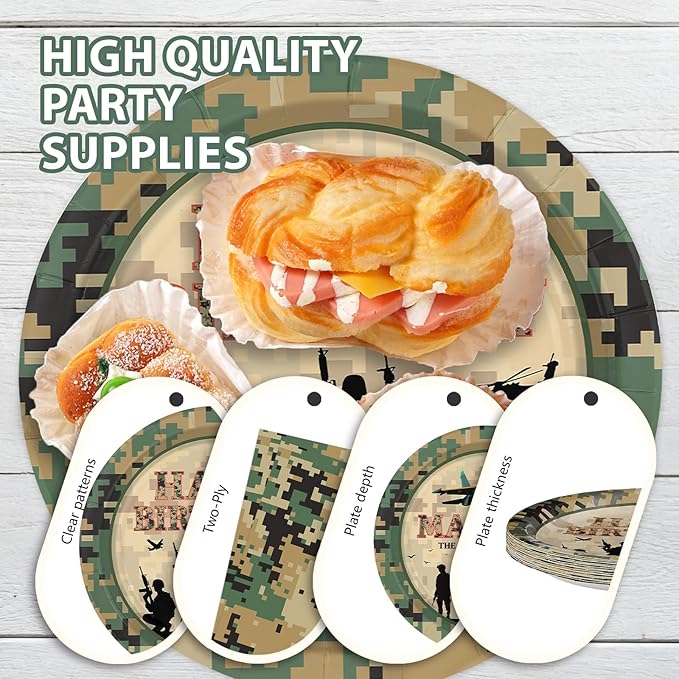 96Pcs Military Camo Birthday Party Supplies Army Camouflage Plates and Napkins Disposable Solider Themed Tableware Set for Boys Men Birthday Camping Hunting Party Decorations Serves 24