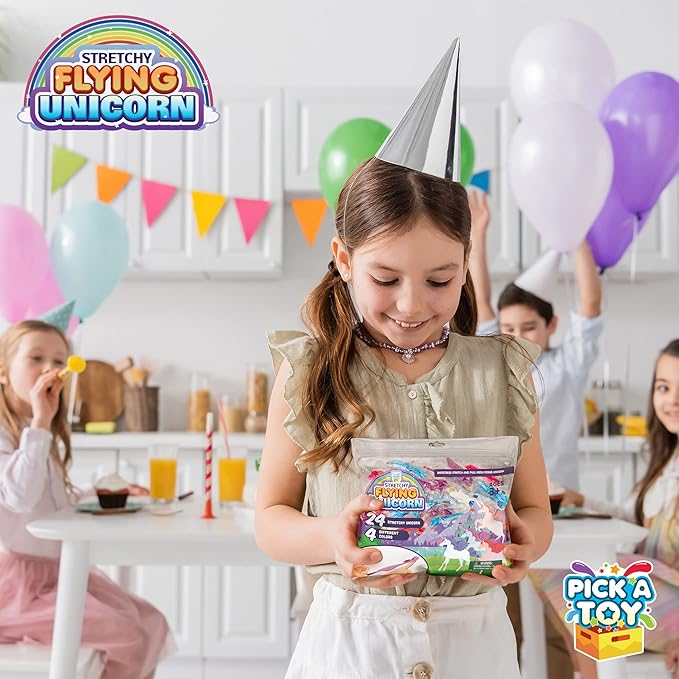 PICK A TOY Unicorn Slingshot Toys for Kids – 24 Pack Stretchy Finger Slingshot Party Favors, Unicorn Goodie Bag Fillers, Birthday Party Favors for Girls Boys, Classroom Prizes, Easter Egg Fillers