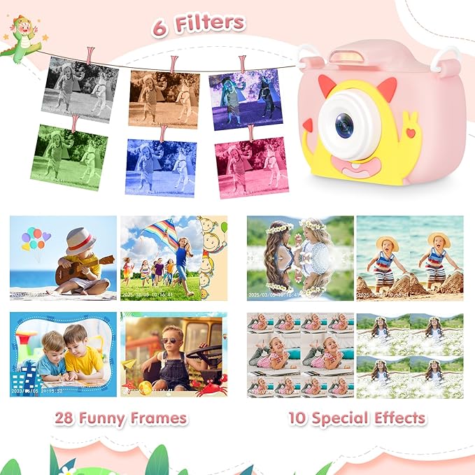 Kids Camera with Flashlight & 2.4in Screen, 1080P Dual Lens Toddler Camera- Christmas Birthday Gift for 3-12 Year Old Girls Boys, Kids Digital Camera with 32GB Card & Shockproof Case