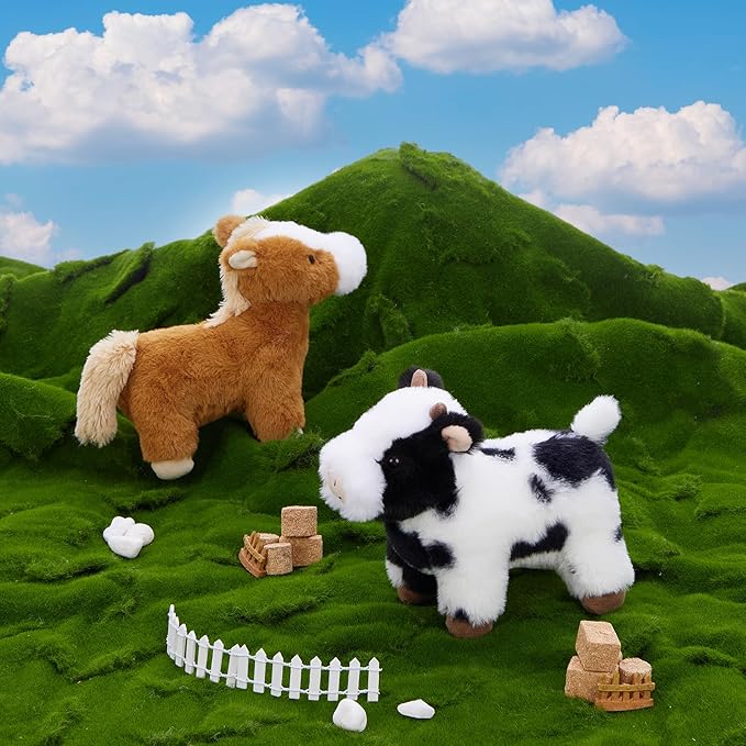 MaoGoLan 4 Pack Farm Stuffed Animals Bulk Easter Party Favors for Kids, 8 inch Plush Cow & Sheep & Pig & Horse Toy Gifts for Toddlers Teen Girls Easter Decor Basket Stuffers