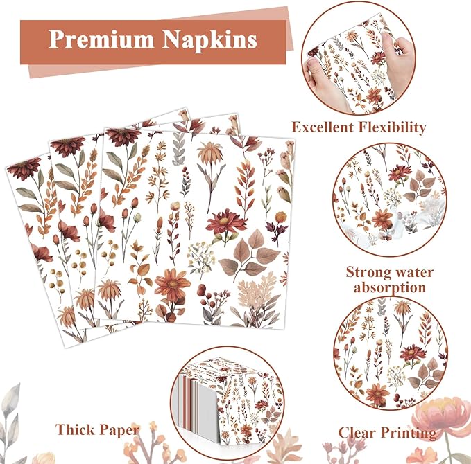 50Pcs Fall Floral Party Plates and Napkins 7 Inch Wildflower Birthday Decoration Thanksgiving Paper Dessert Plates Watercolor Autumn Tableware Set Serves 25 Guests Kids Boy Baby Shower Party Supplies