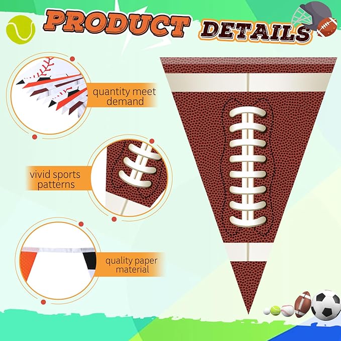 Faccito 5 Pack Sports Banners Party Decorations Sports Championship Pennants Hanging Decor Themed Triangle Flags Athletics Game Garland for Birthday Party Supplies (Colorful)