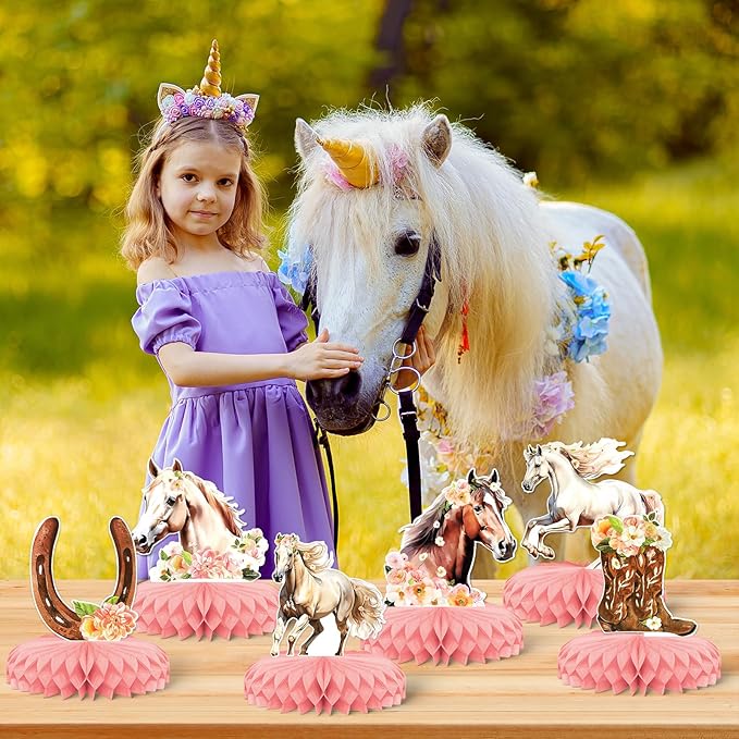 8 PCS Cowgirl Decorations，KSKSPE 3D Horse Themed Party for Tables Western Cowgirl Party Supplies for Western Cowgirl Themed Girls' Birthday Wedding Party Supplies