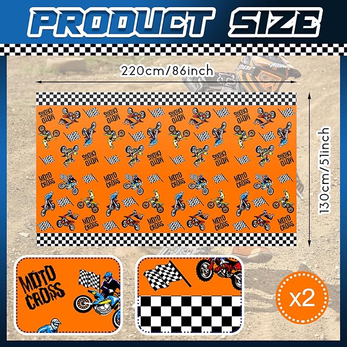 Patelai Dirt Bike Birthday Party Decorations Tablecloths Motorcycle Dirt Bike Theme Table Covers Checkered Racing Baby Shower Party Favor Supplies(2 Pieces)