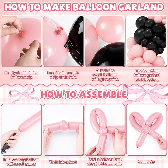 125 Pcs Black and Pink Balloon Garland Arch Kit Include 18in 10in 5in Pink Black Bow Balloons for Pink Bow Birthday Baby Shower Gender Reavel Wedding Party Decorations