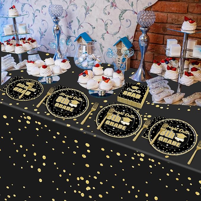 96 Pcs 8th Grade Grad Party Supplies for 24 Guests Eighth Grade Tableware Plates Napkins Teens Graduation Dinnerware Table Decorations for Congrats Grad Party Supplies Straight Outta 8th Party Favors