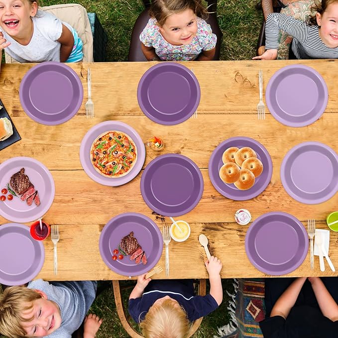 CHUNNIN 48Pcs Purple Birthday Party Paper Plates for Light Purple Cake Party Supplies 7" Purple Theme Lilac Lavender Birthday Party Disposable Plates for Kids Birthday Baby Shower Party Decorations