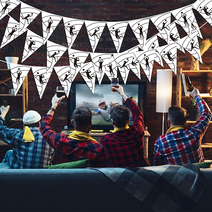 Jetec 5 Pack Volleyball Party Decorations - 49 Ft Sports Pennant Banner Flags for Senior Night, Team Banquet, Birthday Supplies - Black & White Triangle Garland for Indoor Outdoor Decor