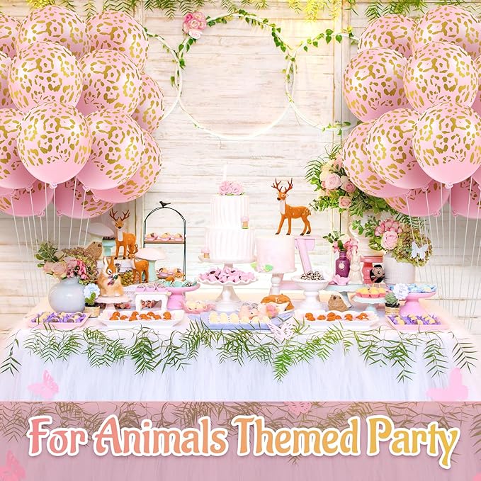 Gejoy 50 Pcs Cheetah Balloons Leopard Print Balloons 12 Inch Spots Latex Leopard Jungle Animal Decorations for Cheetah Zoo Theme Birthday Party Supplies (Pink)