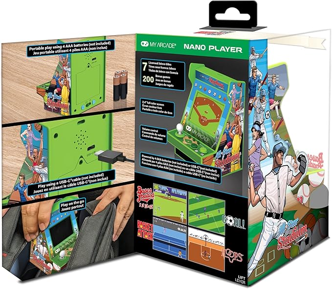 My Arcade All Star Stadium Nano Player- Portable Mini Arcade Machine with 207 Retro Games, 2.4" Screen, Green, Tiny Arcade