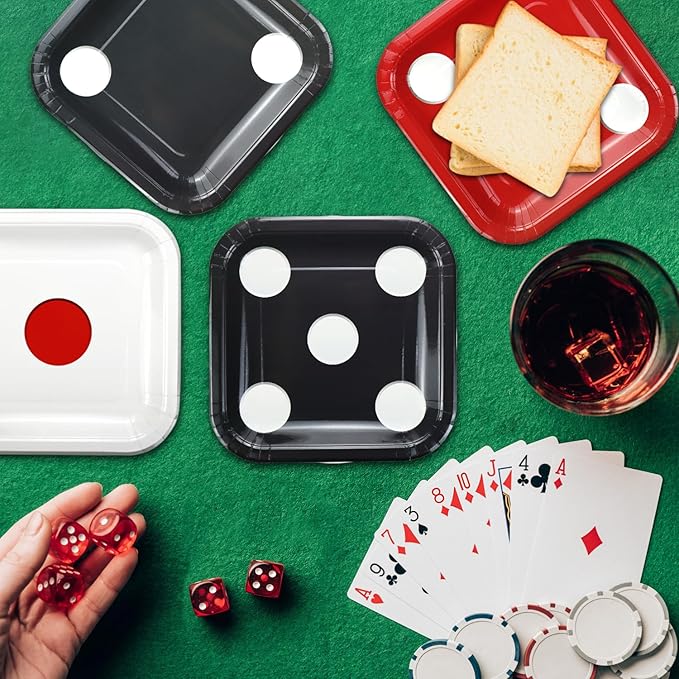 60 Pcs Casino Dice Plates, Dice Theme Dinnerware for Casino Party Decorations Game Night Themed Party Supplies