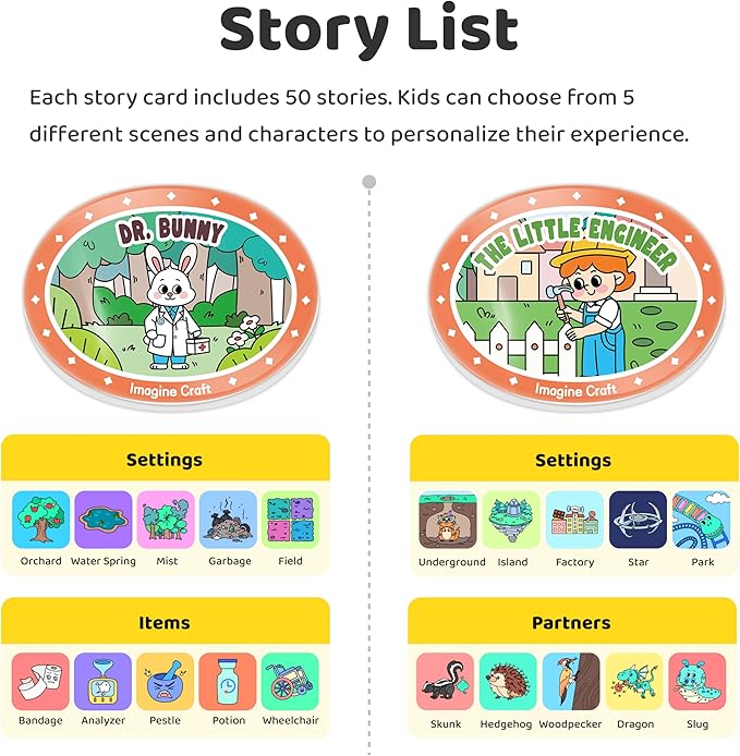 Imagine Craft Story Cards – Thrilling Journeys on The Job 2-Pack with 100 Customizable Audio Stories for Kids, Interactive Learning, Screen-Free Fun for Travel, Bedtime(No Player)