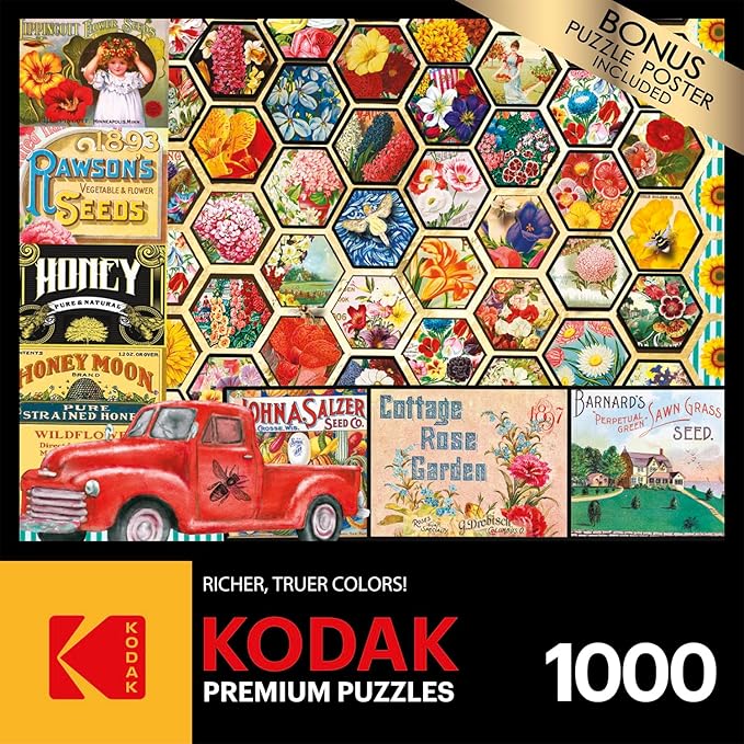 RoseArt - Kodak Premium - Honeycomb Flowers and Seeds - 1000 Piece Jigsaw Puzzle for Adults