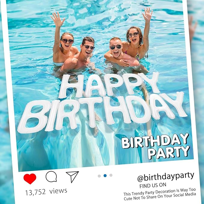 Shappy 20'' Happy Birthday Pool Large Floating Letter Balloons with Adhesive Dots Inflatable Pool Decorations for Summer Birthday Party