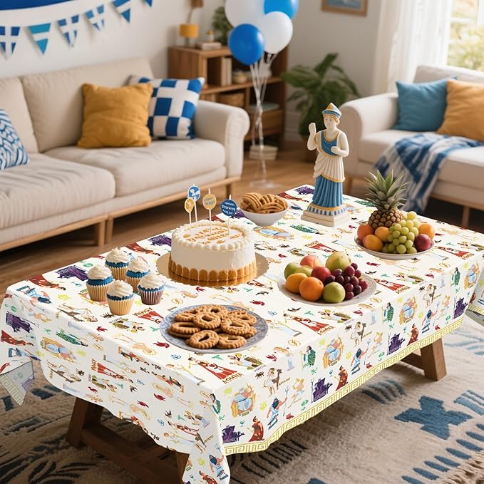 4 Pack Greek Mythology Party Tablecloth - Greek Mythology Decorative Table Cover Party Table Cloth Supplies for Ancient Greece Culture Supplies (51 x 86 Inches)