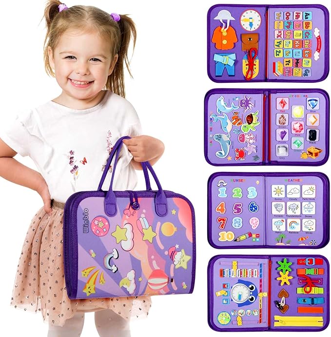 Winblo Toddler Busy Board - Montessori Toys for Toddler Girl Birthday Gift - Educational Learning Sensory Busy Book for Toddlers, Activities Books for Toddlers, Travel Toys for Airplane Car