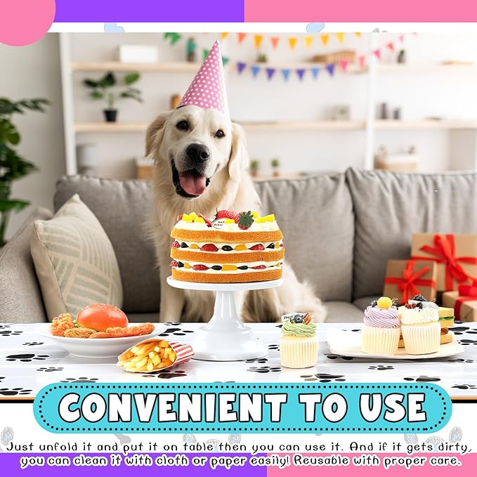 4 Pack Puppy Dog Pet Paw Print Plastic Tablecloth 54 x 108 Inches Purple Teal Pink Table Cover Paw Print Disposable Rectangle Table Cover for Pet Blue Dog Birthday Party Supplies