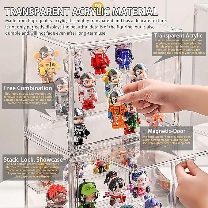 Clear Acrylic Display Case for Figures 4 Layer Adjustable Acrylic Boxes for Display Stackable Display Cabinets for Collectibles Action Figure Display Case for Shoe, Bread, Cosmetic, Handbag,1 Pack