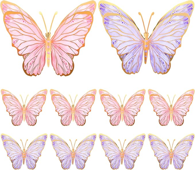 PerKoop 10 Pcs Large Butterfly Centerpieces for Tables Butterfly Party Decorations 3D Paper Table Toppers Centerpieces Wall Decor for Birthday Baby Shower Wedding Party Supplies (Pink, Purple)
