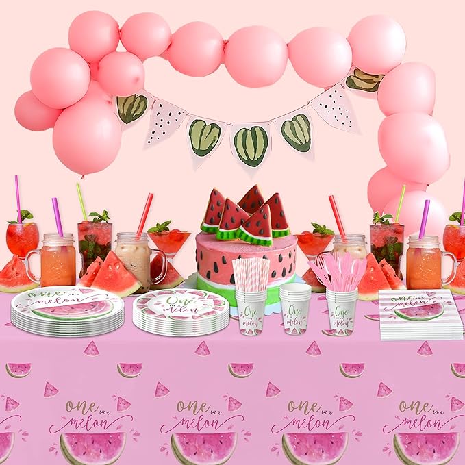 APOWBLS One In A Melon Party Decorations Tableware, Watermelon Party Supplies For 1st Birthday, Plate, Napkin, Tablecloth, Fork, Watermelon First Birthday Plates & Napkins Party Decorations | Serve 24