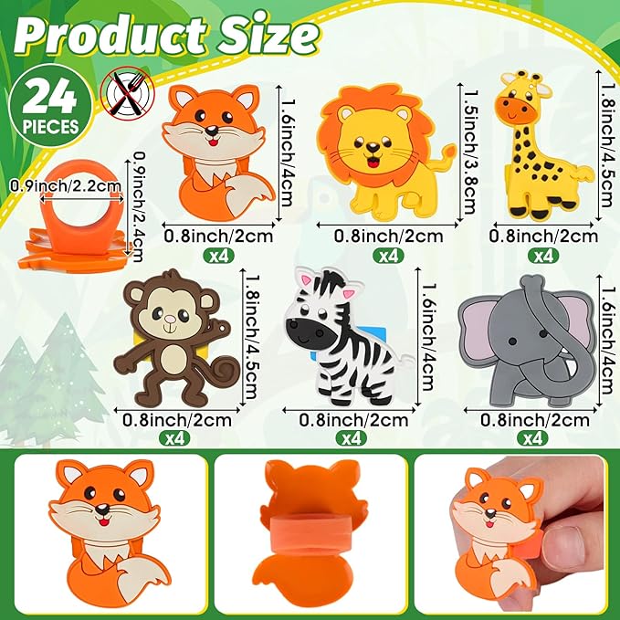 24 PCS Jungle Animals Cupcake Toppers Forest Theme Cupcake Ring Lion Monkey Zebra Fox Giraffe Elephant Cake Topper for Birthday Baby Shower Oh Baby Party Favor Nursery Wild Party Supplies