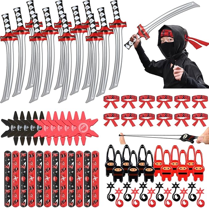 72Pcs Karate Party Favors Include Inflatable Sword Headbands Karate Party Decorations Slap Bracelets Costume Accessories Gift Set for Kids Boys Girls Birthday Supplies