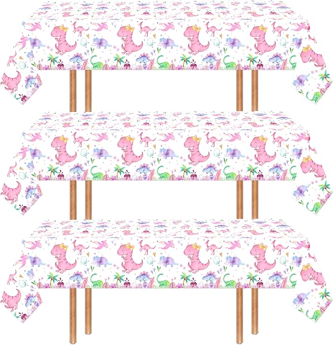 Letromp 2 Pieces Pink Dinosaur Birthday Tablecloths 54 x 108 Inch Watercolor Dinosaur Table Covers for Dino Theme Girls Baby Shower 1st 2nd 3rd 4th Birthday Party Supplies Table Decorations Favors