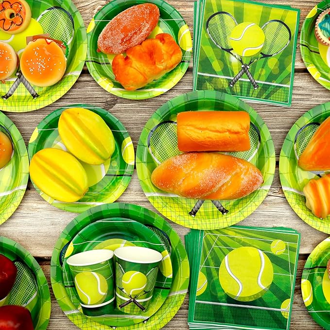 Tennis Party Decoration - Tennis Birthday Party Tableware Supplies Includes Plates, Cups, Napkins, Tablecloth, Straws (20)