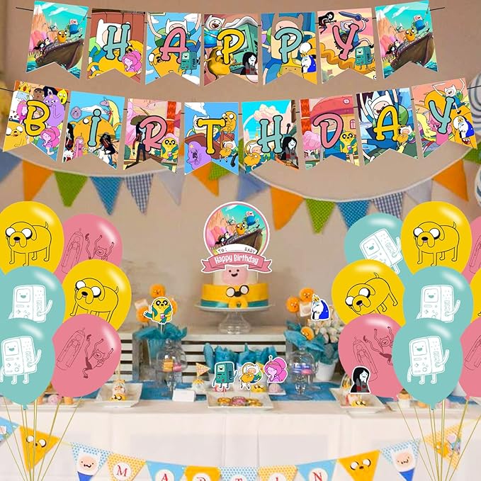 Time of Adventure Party Decorations,Adventure Birthday Party Supplies Includes Banner- Cake Topper - 24 Cupcake Toppers - 18 Balloons