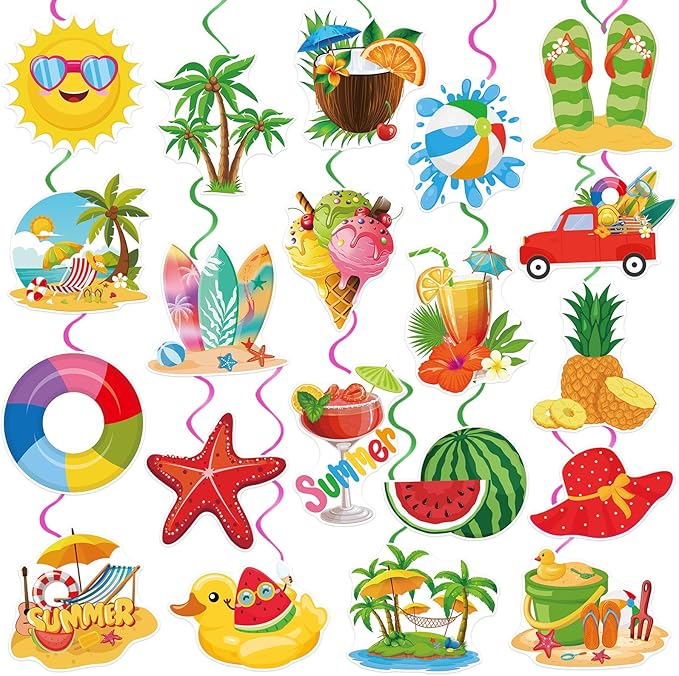 40Pcs Summer Pool Beach Hanging Swirls, Colorful Pool Party Hanging Swirl Decorations Summer Ceiling Hanging Decors for Hawaii Beach Birthday Party Decor Supplies