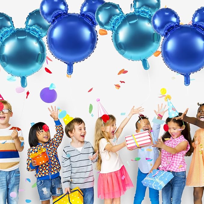 4 Pcs Mouse Head Foil Balloons, 24'' Mouse Mylar Balloon for Birthday Party Decorations Jumbo Mouse Head Aluminum Foil Balloons Party Favors Supplies (Blue)