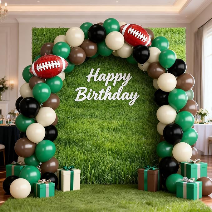 Football Balloons, 12 Inch Retro Dark Green and Brown Ivory White Balloons with Football Foil Balloon, for Sports Football Party Baby Shower Birthday Decorations