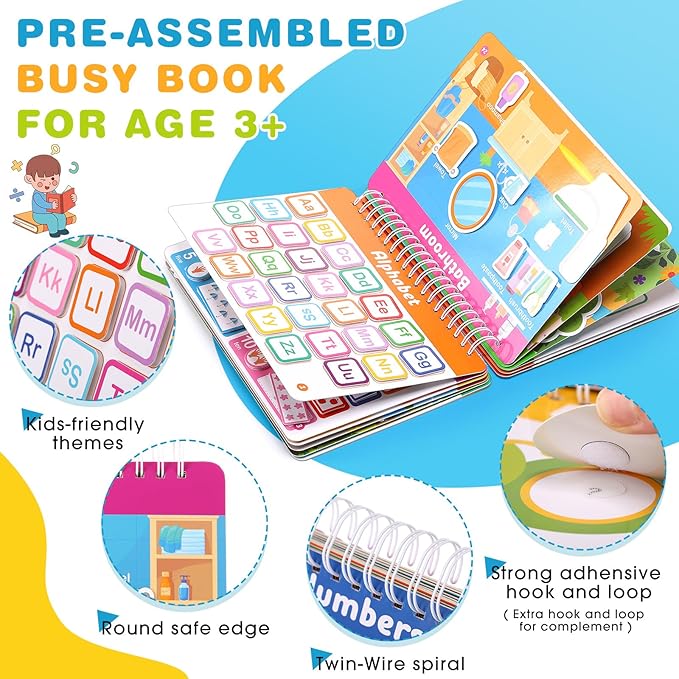 Fuutreo Montessori Busy Book for Toddlers 24 Themes Preschool Learning Binder with Stickers, Cognitive and Sensory Activities for Kids Ages 2-4 Educational Gift for Boys Girls with Gift Box Packaging